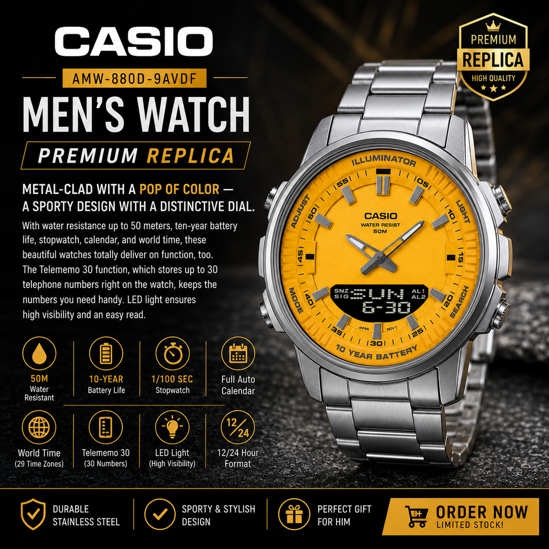 Casio Men's Watch AMW-880D-9AVDF ( Premium Replica )